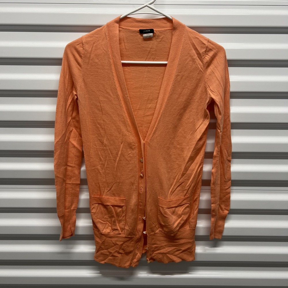 J.Crew Cardigan Sweater XS Womens Melon Orange V-Neck Longline Button Front — photo 2